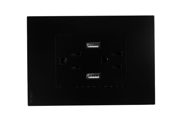 toma doble + 2 tomas usb black luxury mercury